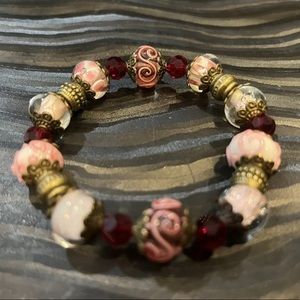 Beautiful Pink and red crystal stretch bracelet